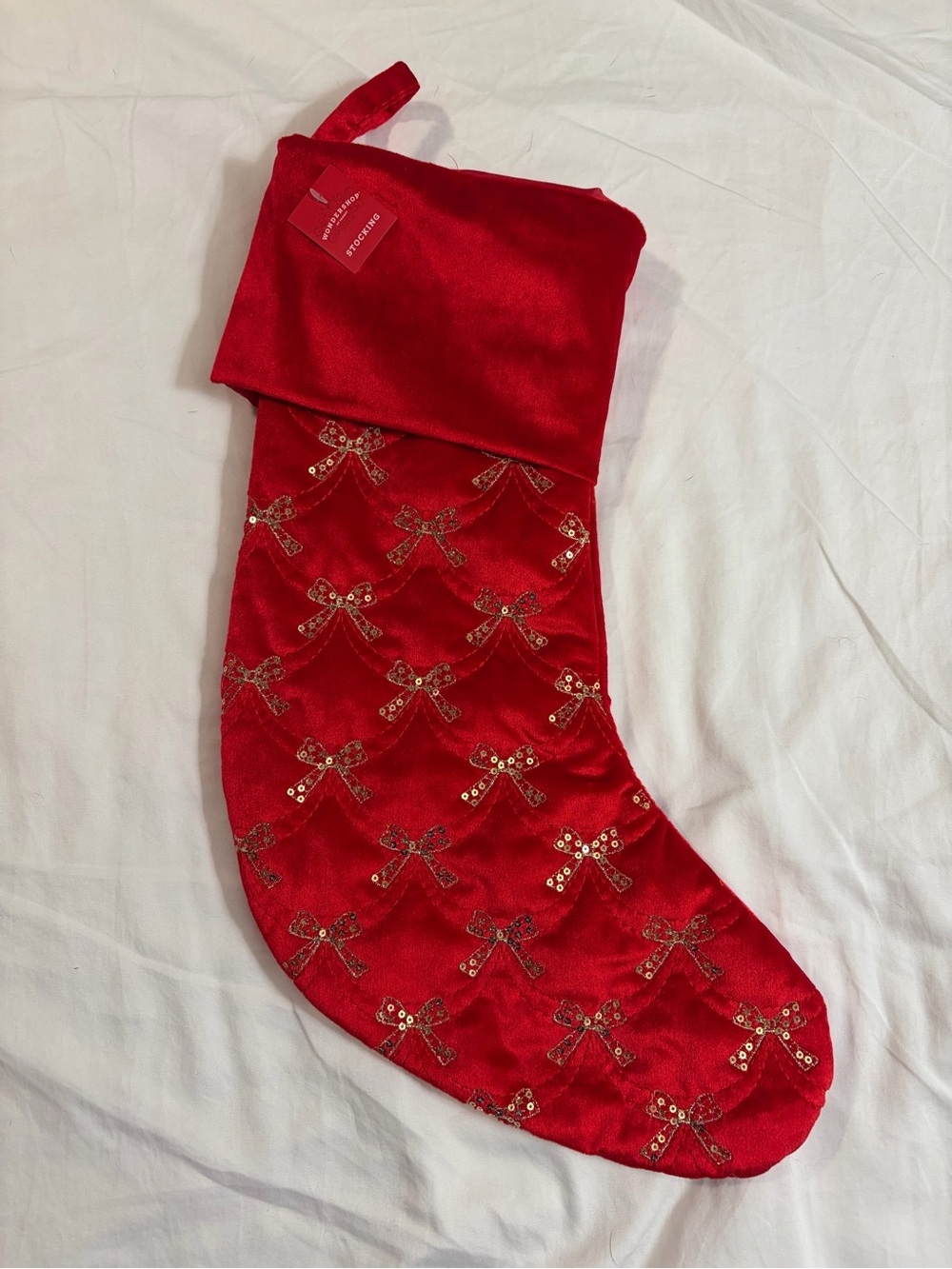 Wondershop Red Velvet Gold Sequin Bow Christmas Stocking 17”